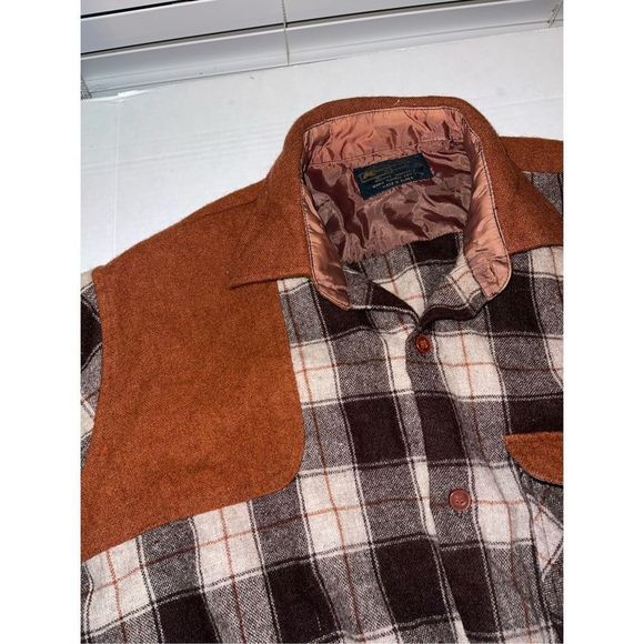 Vintage 70s 80s Kmart Men’s Wool Blend Button Down Flannel Plaid  Brown SZ Large - Picture 3 of 7